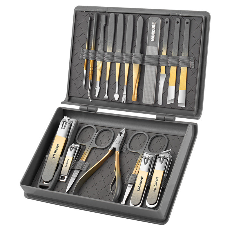 new 18-piece manicure set: angled nail clippers, portable cuticle nippers, anti-splash manicure & pedicure tool kit