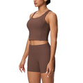 New arrival: cross-border brushed solid color breathable tank top & pocket shorts yoga set - two-piece activewear for running and fitness