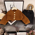 Girls' spring  new korean style knitted thickened sweater and tie-dye denim flare pants two-piece set for children