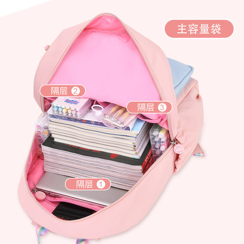 New 2023 primary school schoolbag for girls in grades 1 to 6 Cartoon children's spine care and burden reduction backpack