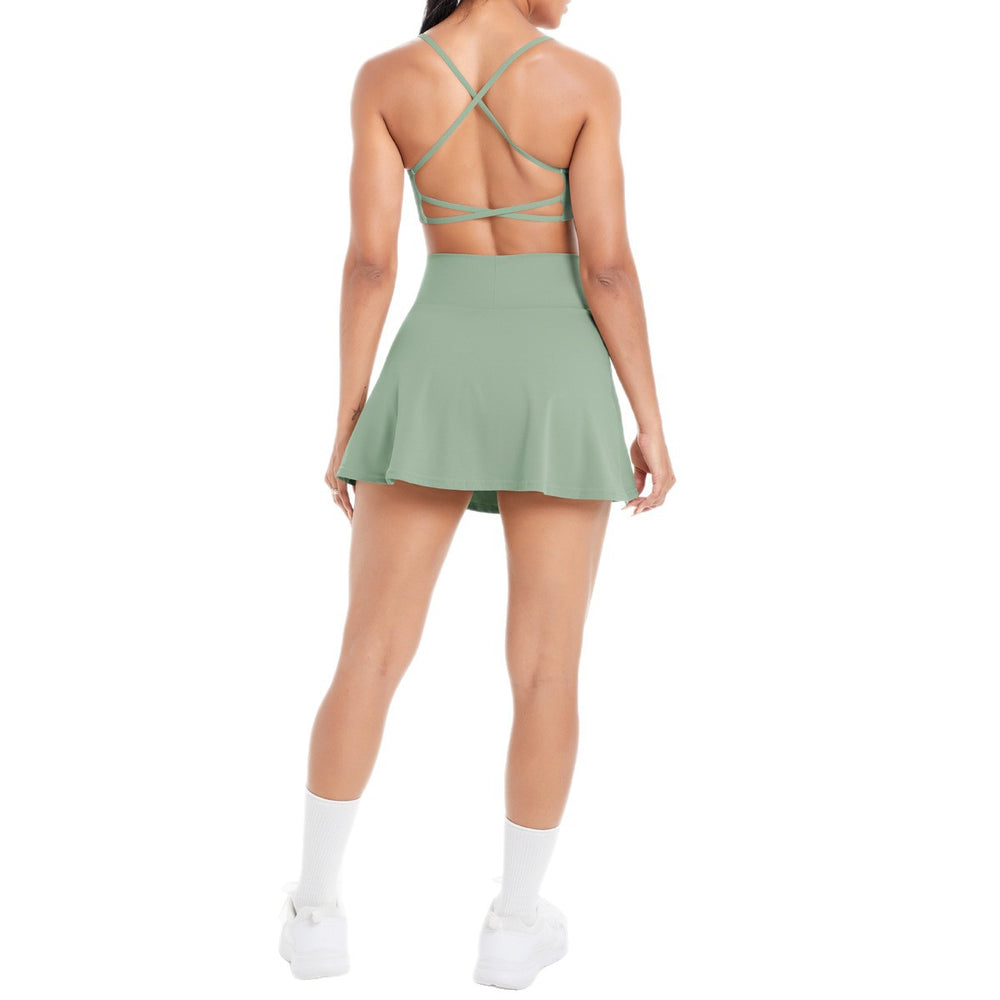 Cloud-feel casual high-waisted tennis skirt sexy strappy back yoga set quick-dry running fitness outfit