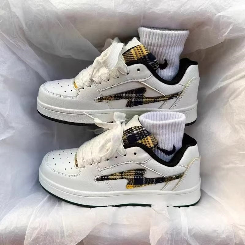 2026 summer new arrival: unisex retro couple's casual sneakers - "mandarin duck" checkered design, bread style, lightning bolt detail, versatile and stylish