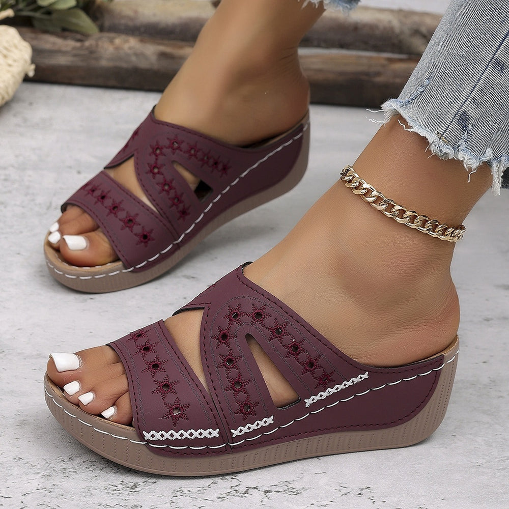 Amazon  spring/summer new arrival: women's plus size embroidered & hollow-out wedge sandals - wholesale for export