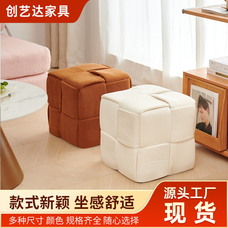 Sofa stool for home living room footrest bedroom casual low stool corduroy twist stool beige stool cross-border hot selling