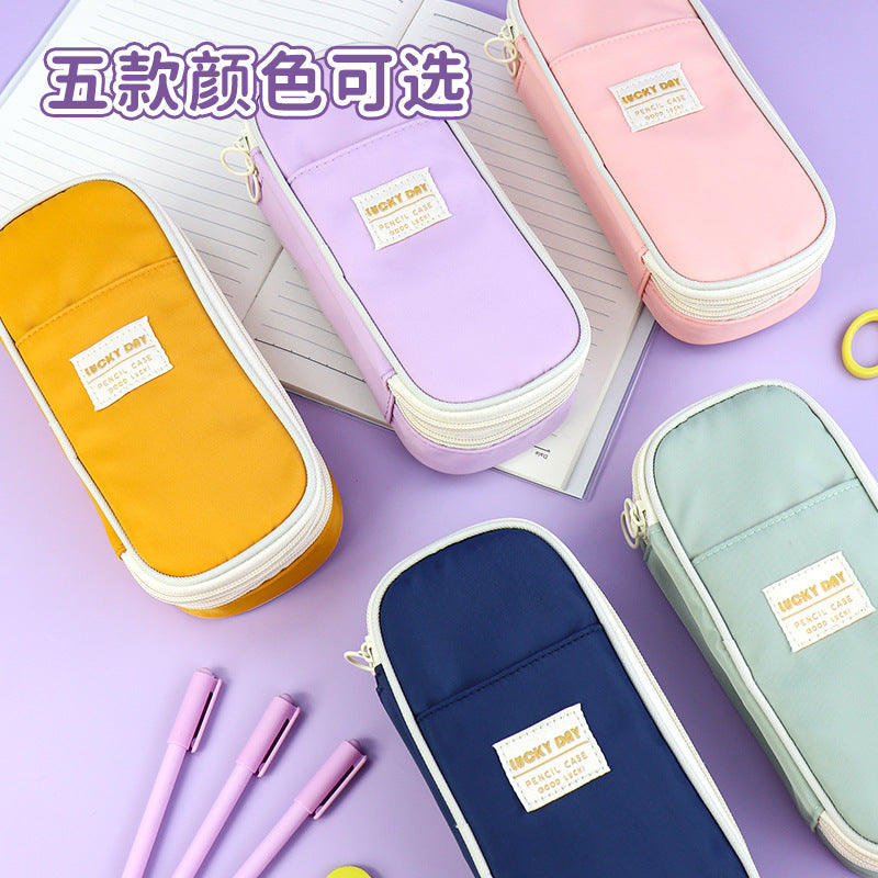Japan and South Korea large-capacity pencil bag student simple composite cloth macaron double zipper pencil bag stationery bag  stationery box