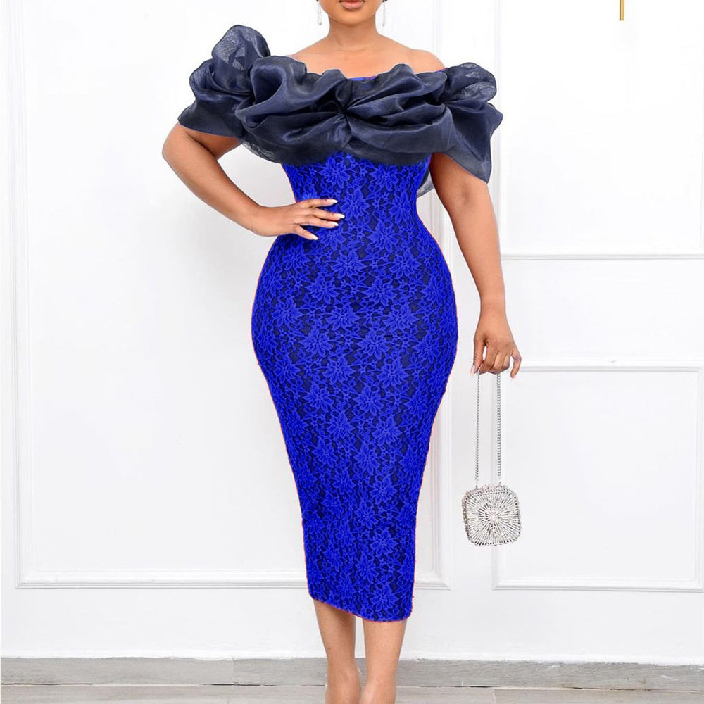 D189    new off-the-shoulder lace and mesh party dress - european and american style
