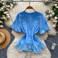 Korean style commute chic lace patchwork short sleeve blouse - women's summer, skin-friendly, breathable, loose fit, high-end, and stylish top