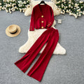 Premium chanel-inspired two-piece set for women: versatile knitted cardigan with metal button detail and casual pants - perfect for autumn and winter
