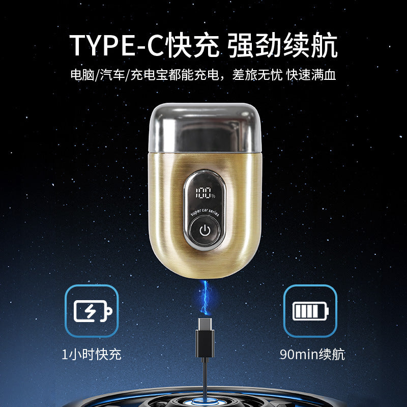 Mini alloy electric shaver - portable, full body waterproof, magnetic dual ring blade head, men's razor, car use