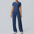 double-sided brushed pure color tight training long sleeves wide-leg yoga suit sports running fitness two-piece set