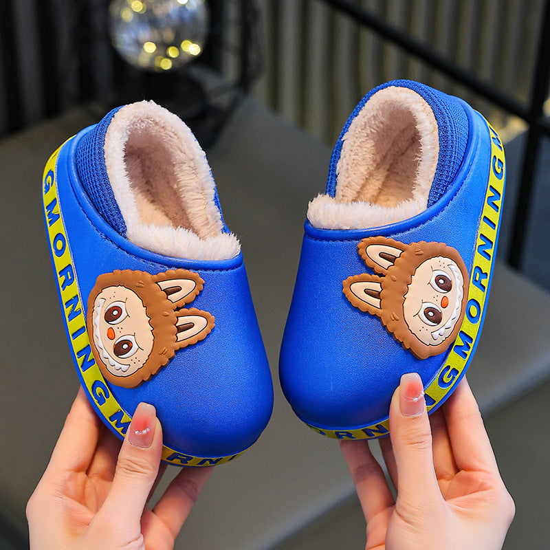 Kids cotton slippers winter indoor girl baby non-slipthickenedheattechcute boy's fur cotton shoes