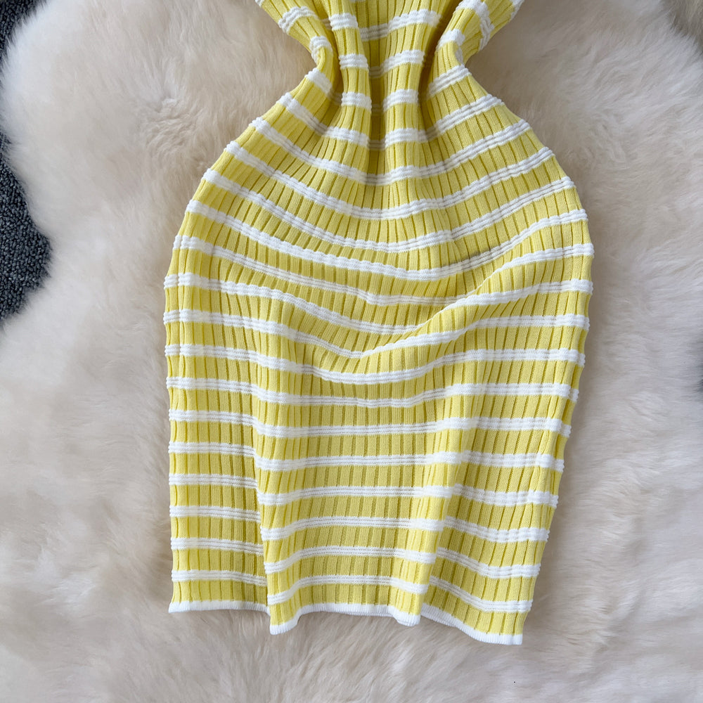 Pure desire sexyhalter sleeveless dress women's summer thin stretch tight stripesknitting backless skirt