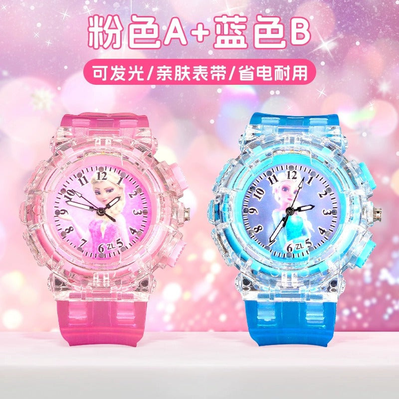 Elsa princess kids watch - girls' luminous electronic watch, cartoon toy, preschool 3-6 years old, waterproof night light