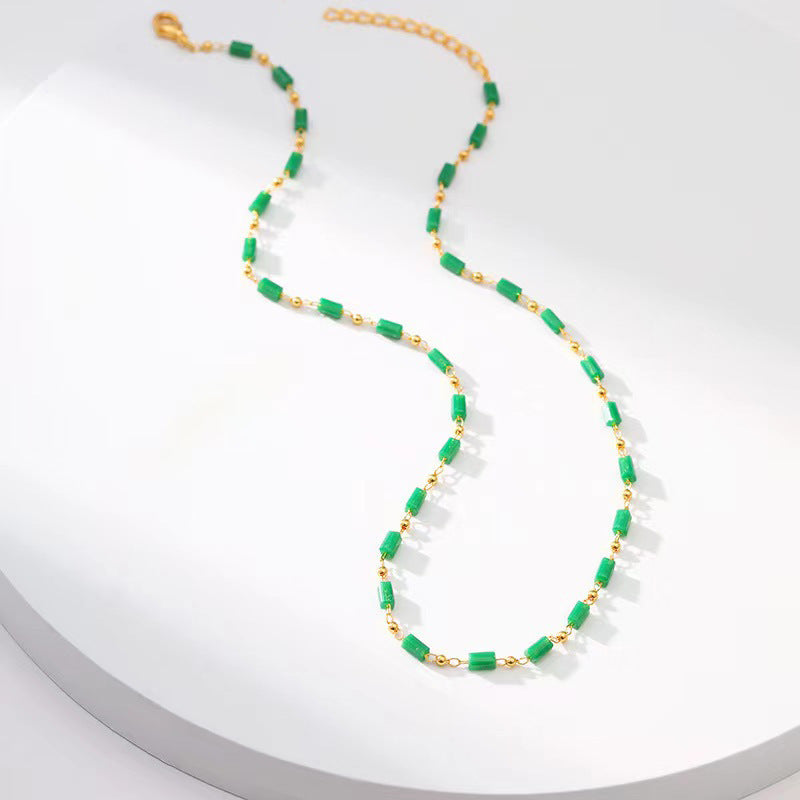 European and american cross-border fashion bohemian square glass handmade beaded necklace - versatile & unique statement piece