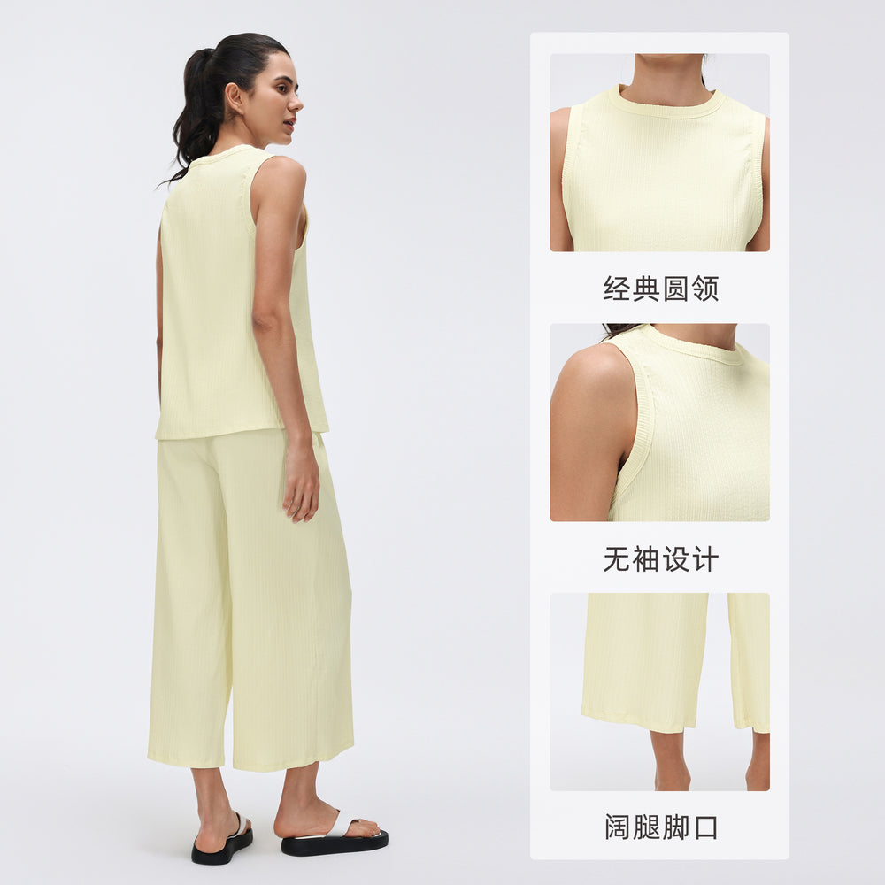 Women's casual activewear set: round neck sleeveless sports tank top & loose fit wide leg pants - perfect for tennis, yoga & more!