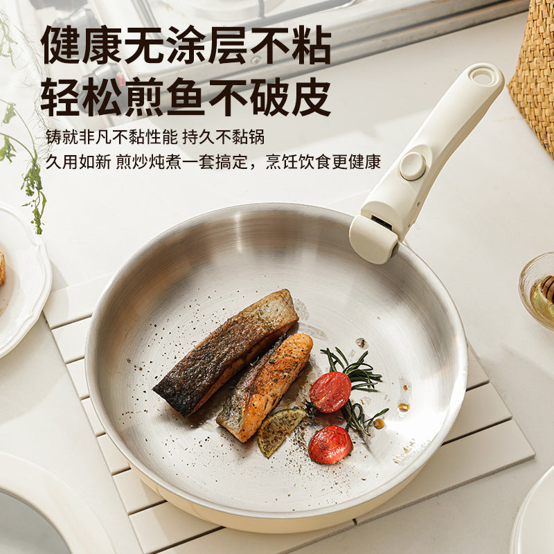 Complete set of household pots with lids, food supplement pots, milk pots, uncoated frying pans, non-stick pan sets, detachable handles, stacking pots