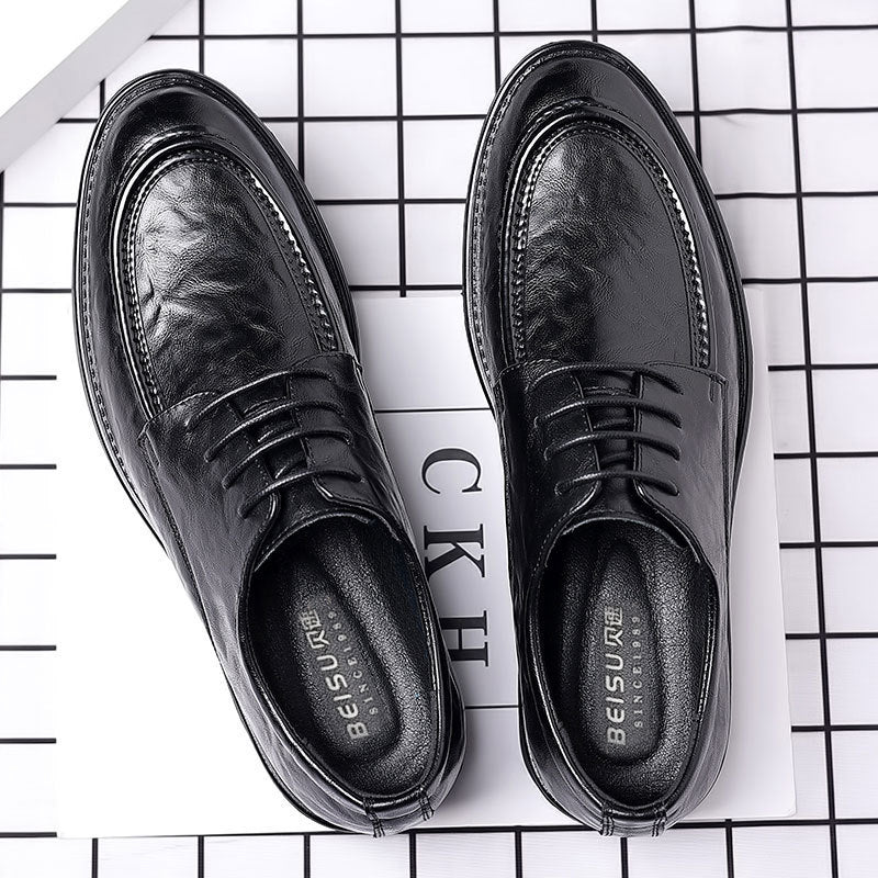 Men's leather shoes - new spring/autumn collection: textured leather, business casual, british style, korean design, perfect for work, groom, and weddings