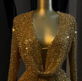 European and american  cross-border women's autumn dress - unique street style sexy cutout sequin beaded evening gown
