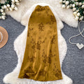 French acetate satin jacquard printed a-line midi skirt - korean style high waist slimming workwear spring new arrival