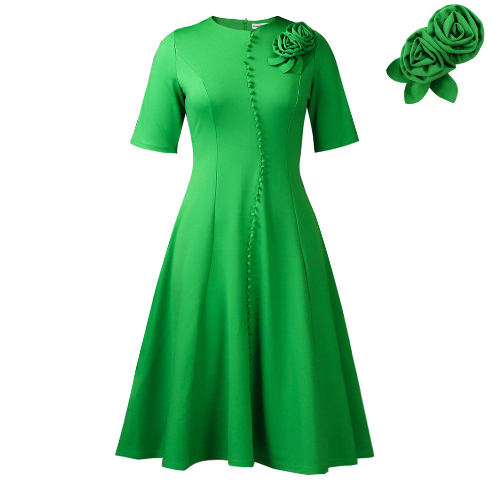 D586  european and american women's clothing  new short-sleeve solid color crew neck elegant african style export dress