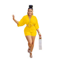 C5973 in stock cross-border   fashion women's shorts, mid-sleeve mock shirt jumpsuit