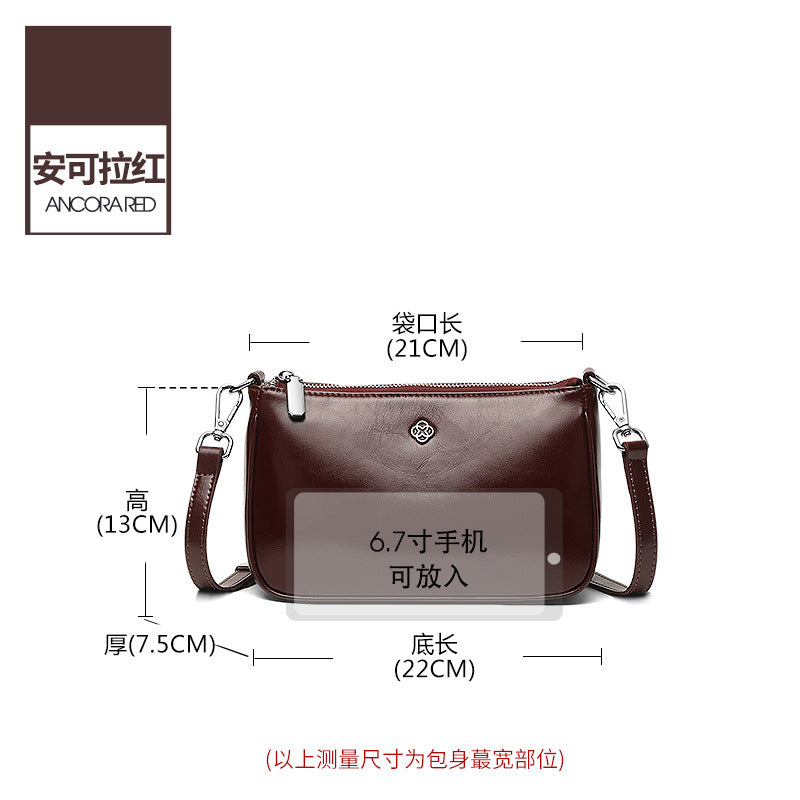 Genuine leather shoulder bag 2025 new simple and versatile small square bag large capacity underarm oil wax cowhide messenger bag small