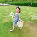 Girls' summer denim & mesh patchwork dress - sleeveless tank top style cake tutu dress for kids