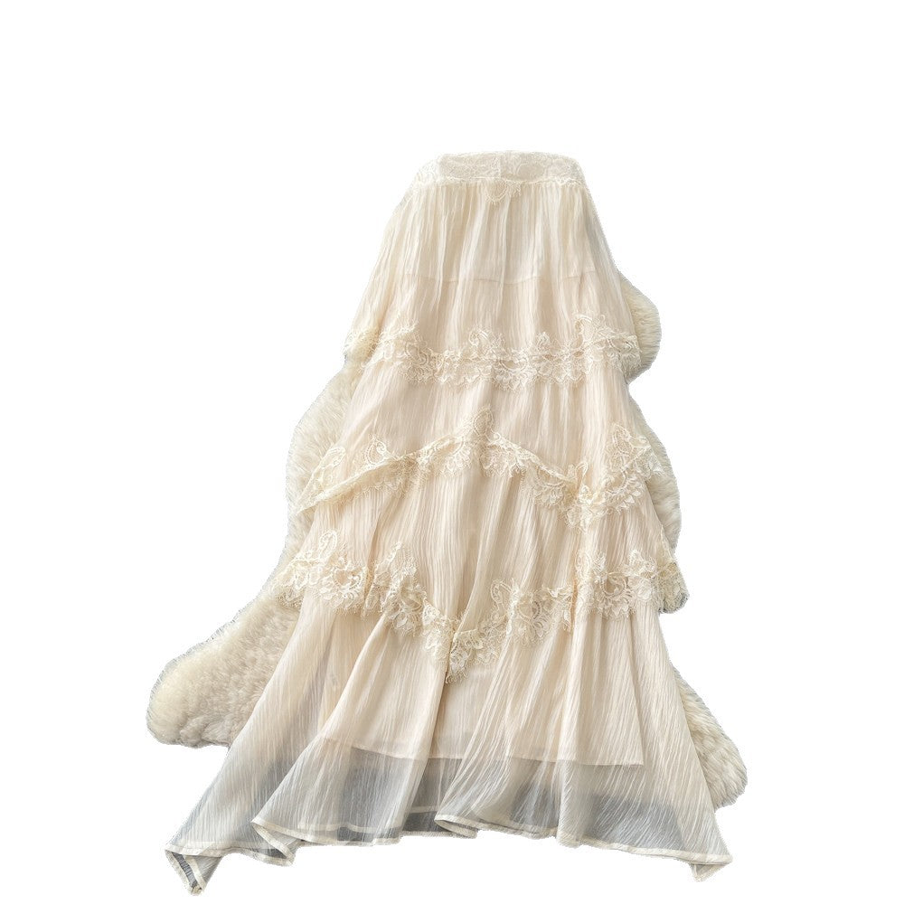 French chic sleeveless lace cami dress - summer sweetheart open back tiered maxi dress - slimming vacation style