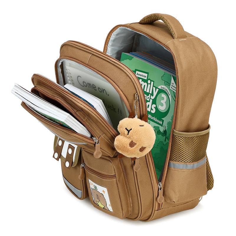 capibala school bag for primary school students, boys in grades 1-3 to 6, large capacity cute capybara stain-resistant backpack