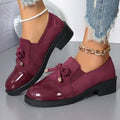 slip-on loafers women's autumn bow chunky heel plus size single shoes 43 red