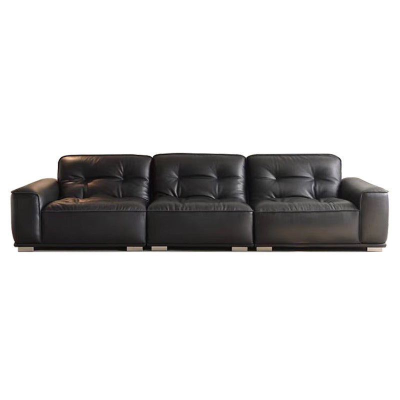 Italian minimalist genuine leather sofa, straight-row, high-end living room sofa, soft furnishings for villas, black high-end black diamond sofa