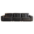 Italian minimalist genuine leather sofa, straight-row, high-end living room sofa, soft furnishings for villas, black high-end black diamond sofa