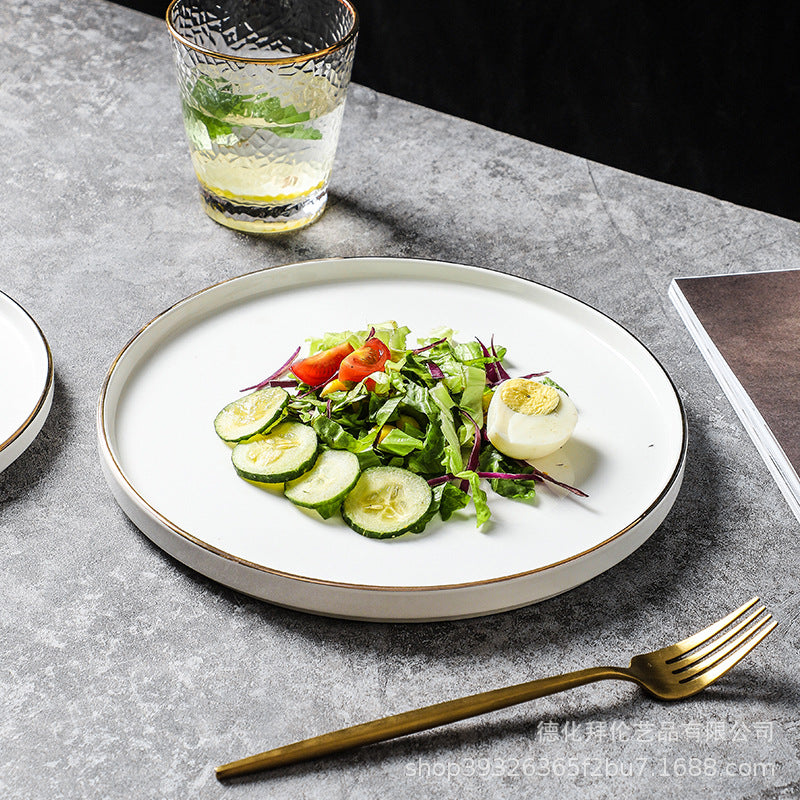 Japanese-style western dinner plates, creative steak plates, western dinner plates, creative black matte steak plates, commercial glossy white plates