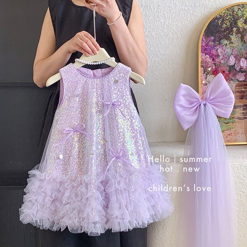 Princess dress  new girls' dress summer chic girls' skirt little girl's stunning sequin mesh dress
