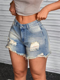 Amazon tiktok pinduoduo export cross-border fashion high waist hole denim shorts, gradient washed, wool