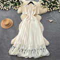 French chic korean style short sleeve lace dress - women's summer high-end elegant a-line maxi dress