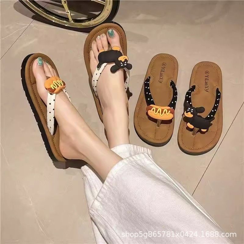 Flip-flops for women summernew arrival beach popularins hot dog outwear vacation flip-flops cute plaidflats slippers