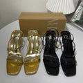 Za2024 new thin heel high heel women's shoes square toe one-piece gold snake pattern open toe back strap open heel sandals for women
