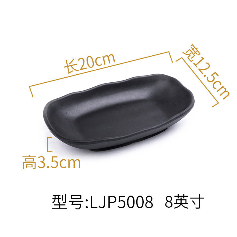 Melamine black tableware plastic dish imitation porcelain dinner plate cold dish plate barbecue hot pot plate barbecue restaurant plate commercial