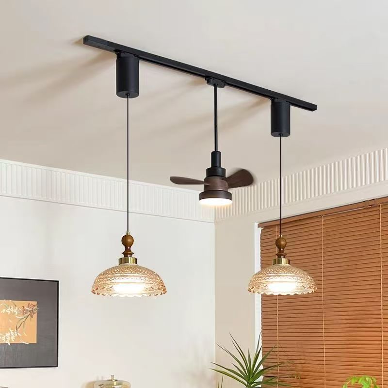 French retro fan light stretchable hover adjustable track restaurant chandelier glass medieval movable ceiling fan light