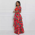 European and american cross-border women's fashion  summer new collection: bandeau u-neck top with printed cinched waist tiered skirt two-piece set