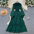 French court style dress - women's autumn 2025 - high-end, single-breasted, waist-cinching, slimming, elegant lace maxi dress
