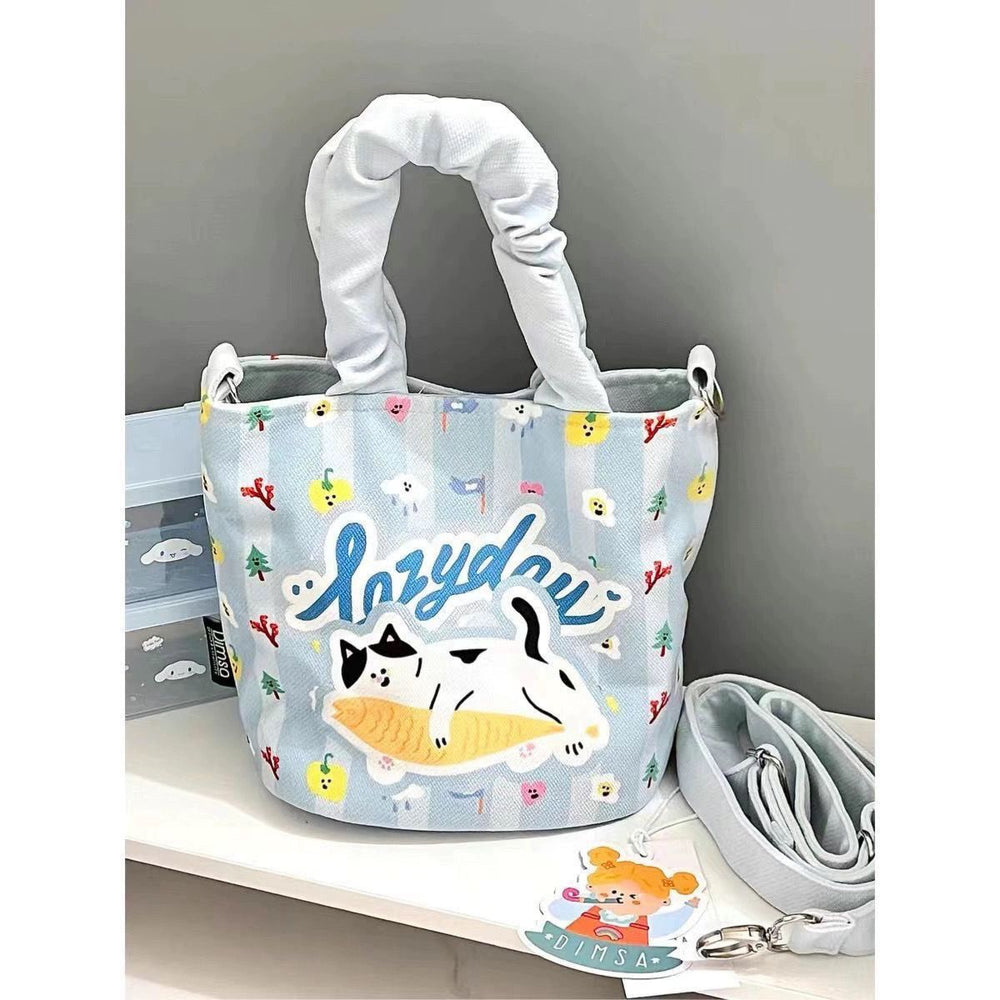 Niche style design japanese style canvas bag lazy cat student lunch satchel bag good-looking hand-held small shoulder bag