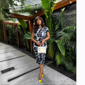 European and american cross-border women's fashion: elegant round neck bodycon mini dress -  summer new arrival, short sleeve printed dress