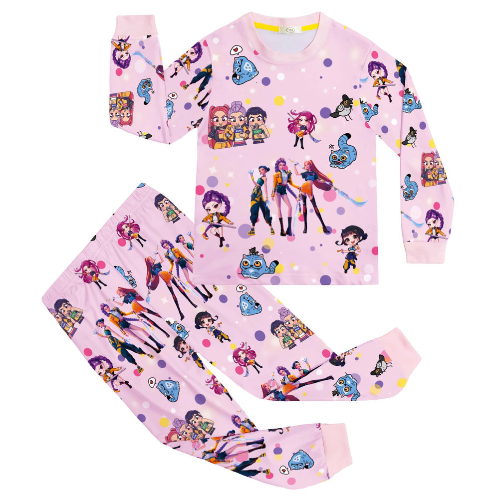 Ready stock: witcher squad kids' long sleeve pajama set - girls' long sleeve top & pants set (sizes for mid-to-large children)