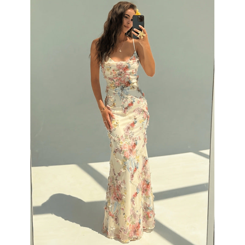 women's summer new romantic elegant fabric ruched slim-fit mermaid slip dress