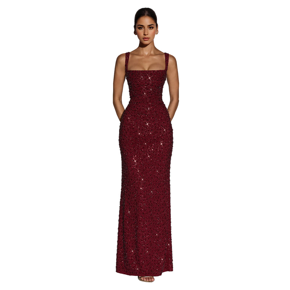 C7633 cross-border   fashion women's sexy camisole bodycon dress with tie waist and hip-hugging design