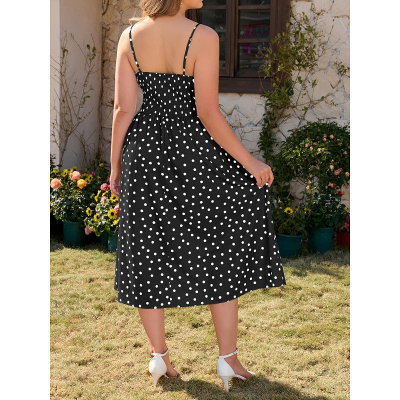 Amazon plus size midi dress women's  summer new polka dot square neck beach sundress