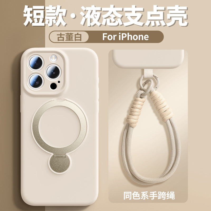 Rotating magnetic lanyard stand compatible with apple iphone 17 pure color liquid silicone case, iphone 15 pro max full coverage