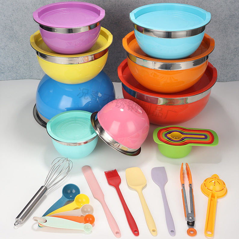 thickened stainless steel salad basin non-slip silicone bottom mixing egg bowl salad cooking basin baking egg bowl